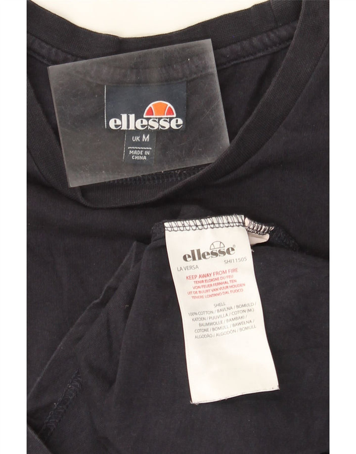 Ellesse Hombre Camiseta Top Medium Azul Marino Colorblock Algodón