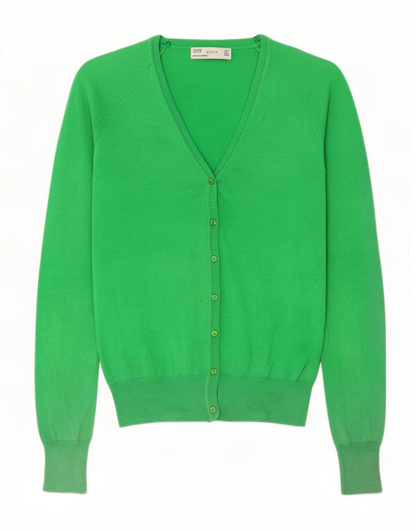 Zara Mujer Cárdigan Suéter UK 10 Pequeño Algodón Verde