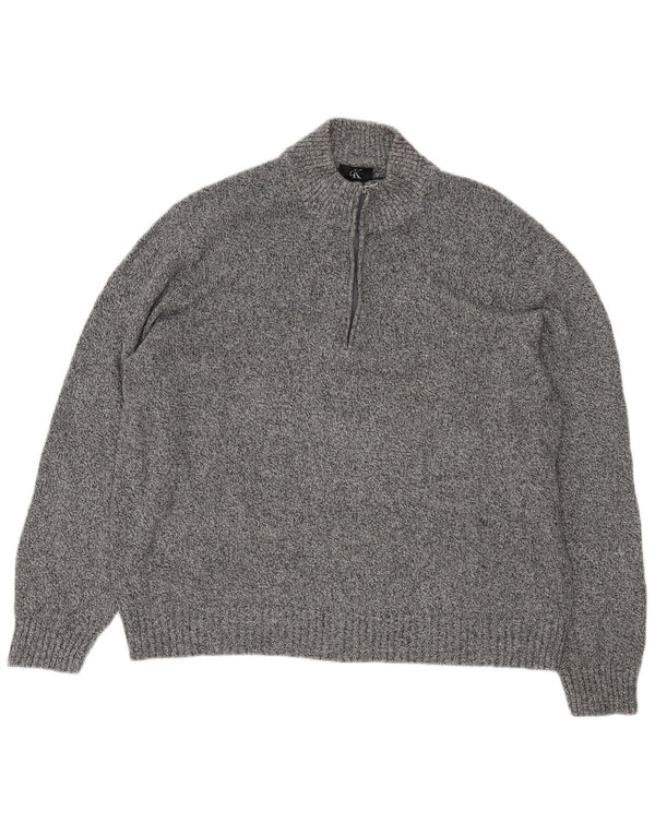 Calvin Klein Suéter tipo jersey con cuello y cremallera para hombre 2XL Algodón moteado gris