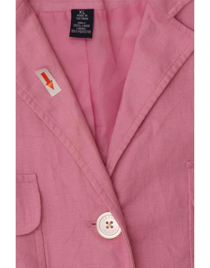 Chaps Chaqueta Blazer de Manga 3/4 con 4 Botones para Mujer UK 18 XL Lino Rosa