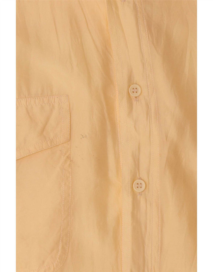 Camisa vintage de manga corta para hombre de seda amarilla media
