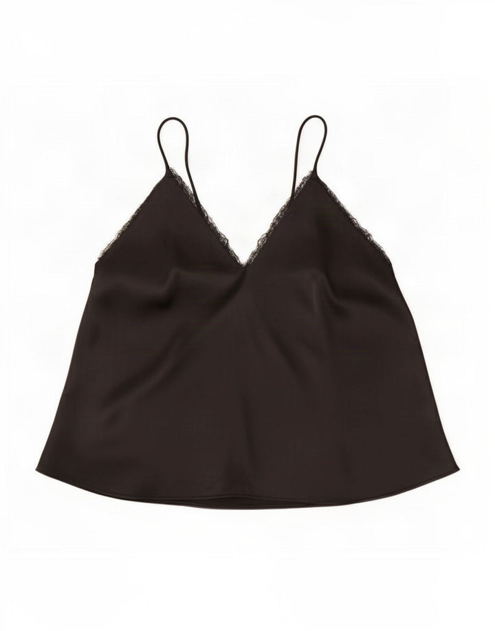 Zara Mujer Crop Cami Top UK 44 Grande Poliéster Negro