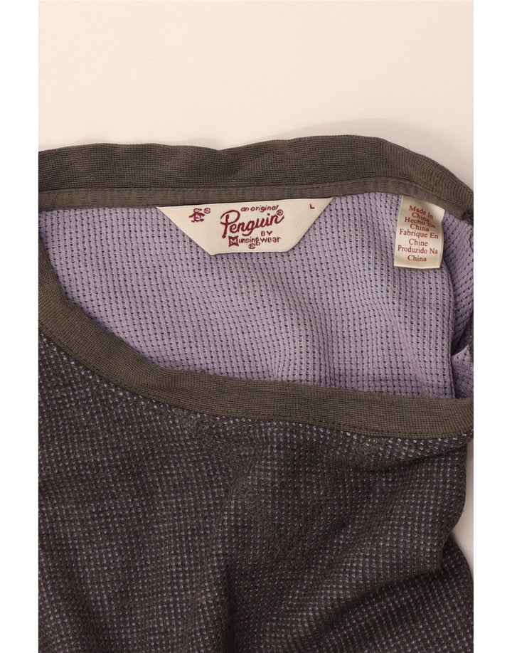 Penguin - Camiseta de manga larga para hombre, talla grande, color gris