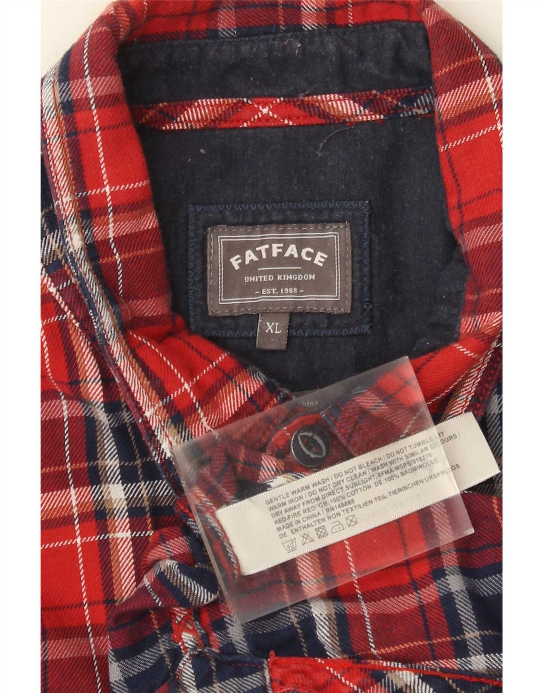Camisa de franela para hombre Fat Face XL de algodón a cuadros rojos
