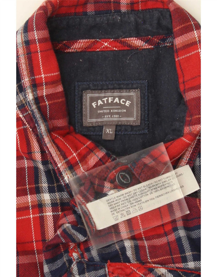 Camisa de franela para hombre Fat Face XL de algodón a cuadros rojos