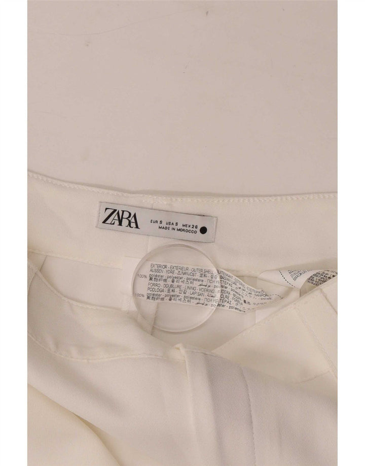 Zara Mujer Pantalones Casuales Rectos Pequeño W26 L32 Poliéster Blanco