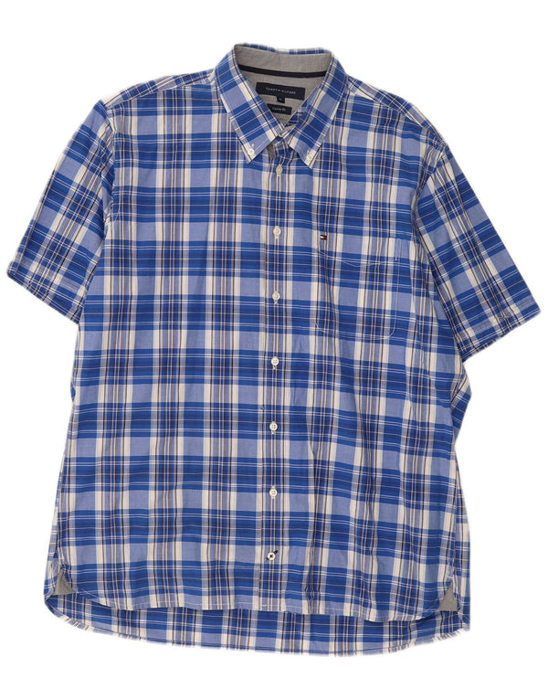 TOMMY HILFIGER Camisa de manga corta Custom Fit para hombre XL Algodón a cuadros azul