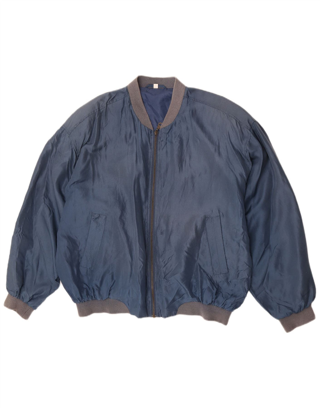 Vintage hombres bombardero chaqueta Reino Unido 42 XL seda azul