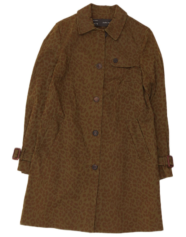 Zara Mujer Gabardina UK 40 Mediano Caqui Estampado Animal
