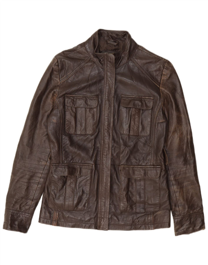 Chyston Chaqueta utilitaria de cuero para mujer UK 42 Marrón medio