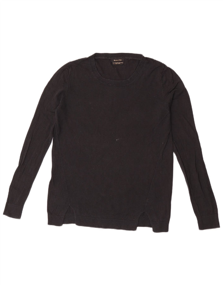 Massimo Dutti Jersey de Cuello Redondo para Mujer UK 44 Mediano Negro Algodón