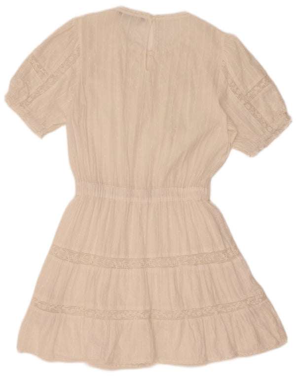 Zara Mujer Vestido Escalonado UK 40 Pequeño Algodón Blanco