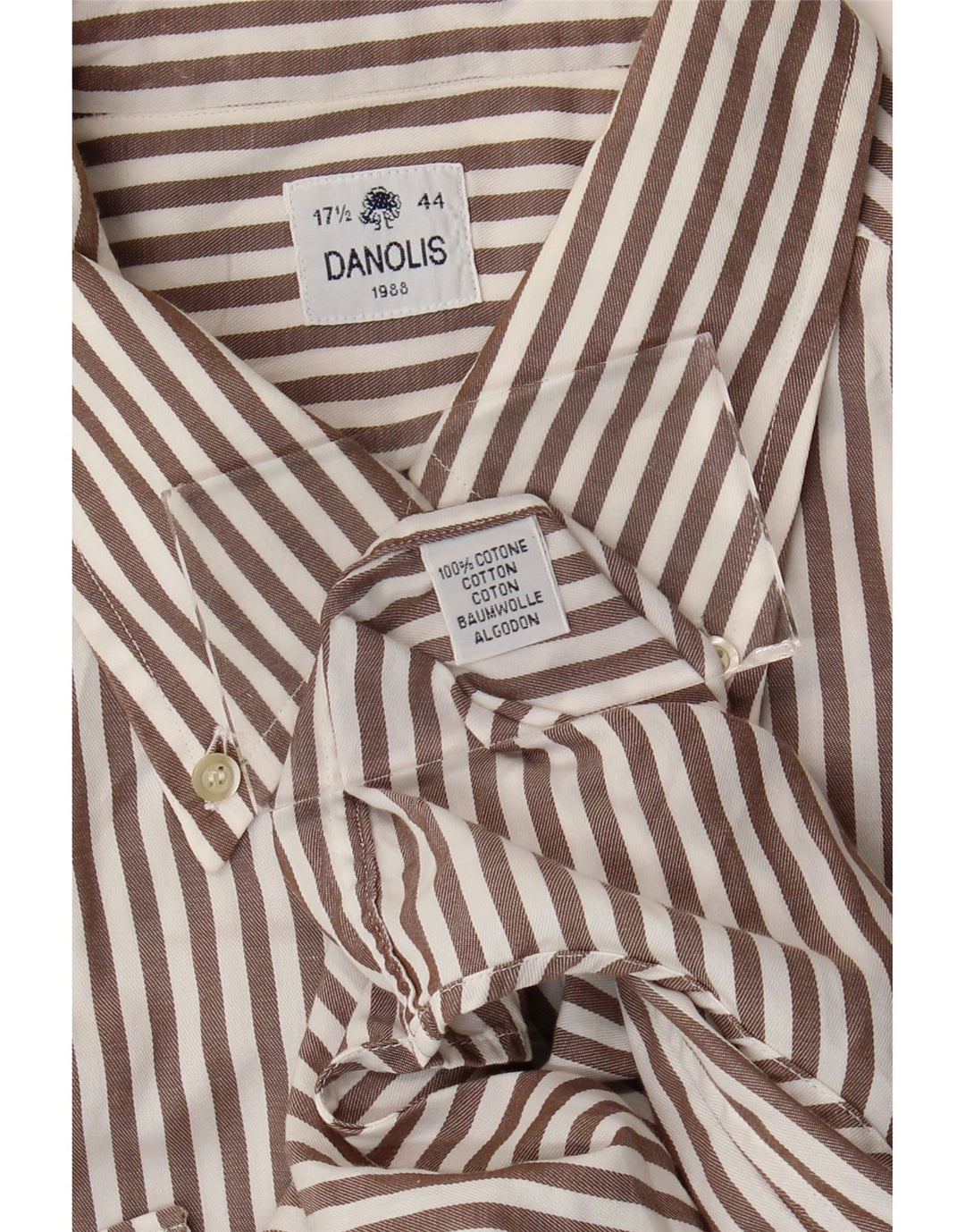 Danolis Camisa Hombre Talla 44 17 1/2 XL Algodón Rayas Marrón