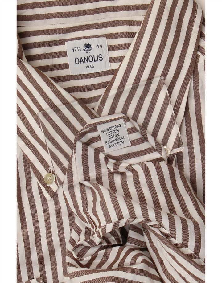 Danolis Camisa Hombre Talla 44 17 1/2 XL Algodón Rayas Marrón