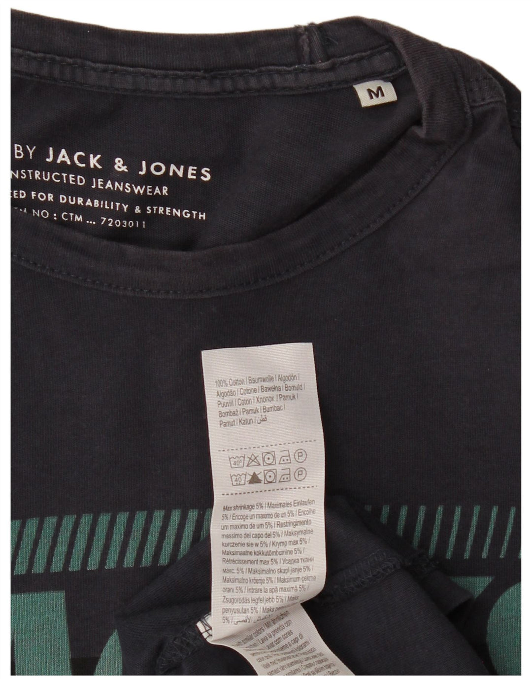 JACK & JONES Hombre Camiseta Gráfica Top Medium Azul Marino Algodón