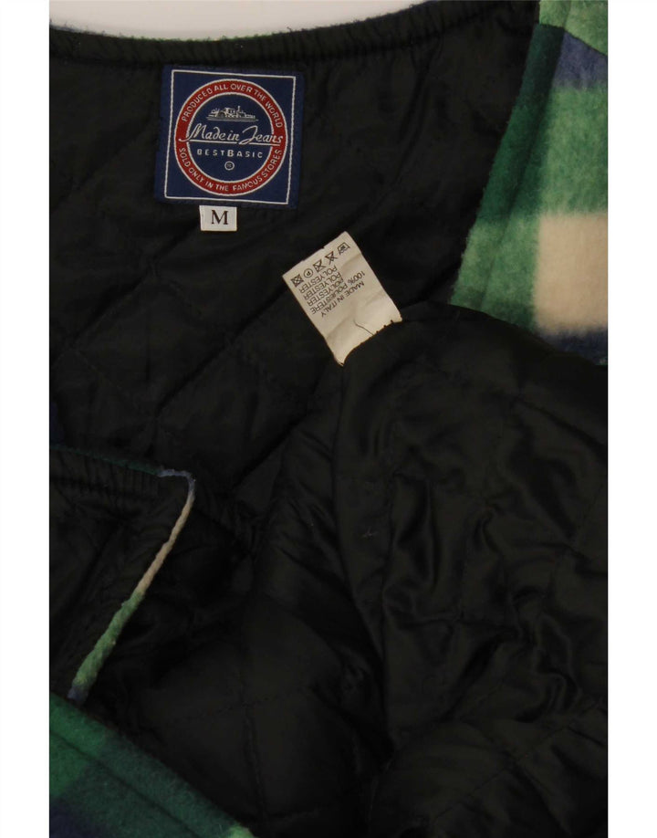 Vintage hombres polar Gilet Reino Unido 38 verde medio Gingham poliéster