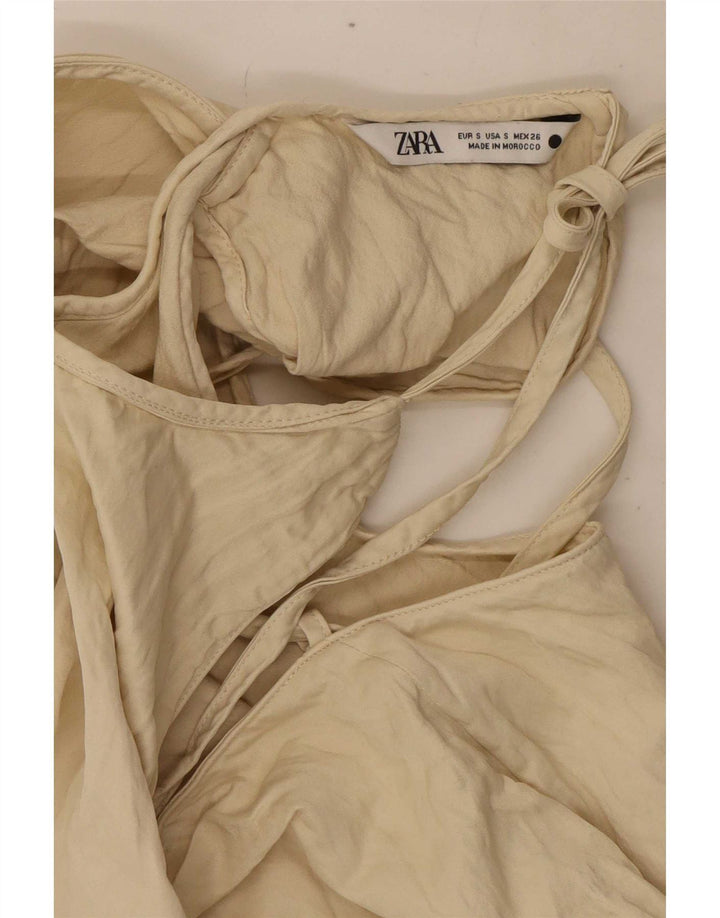 Zara Mujer Halter Top UK 10 Small Off White Viscosa