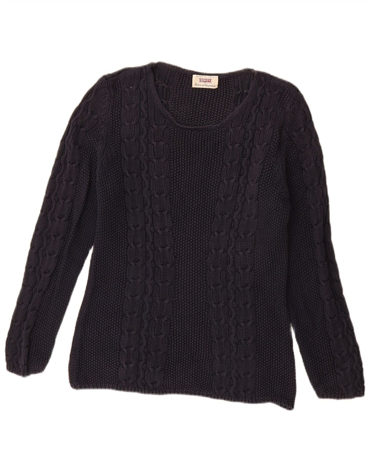 SISLEY Suéter tipo jersey con cuello barco para mujer UK 44 Azul marino mediano