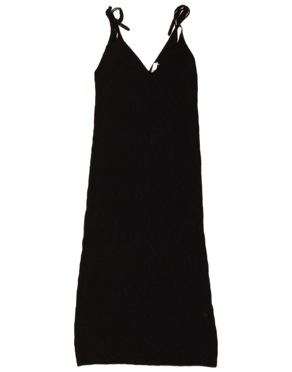 Zara Vestido largo de punto transparente para mujer UK 10 Small Algodón negro