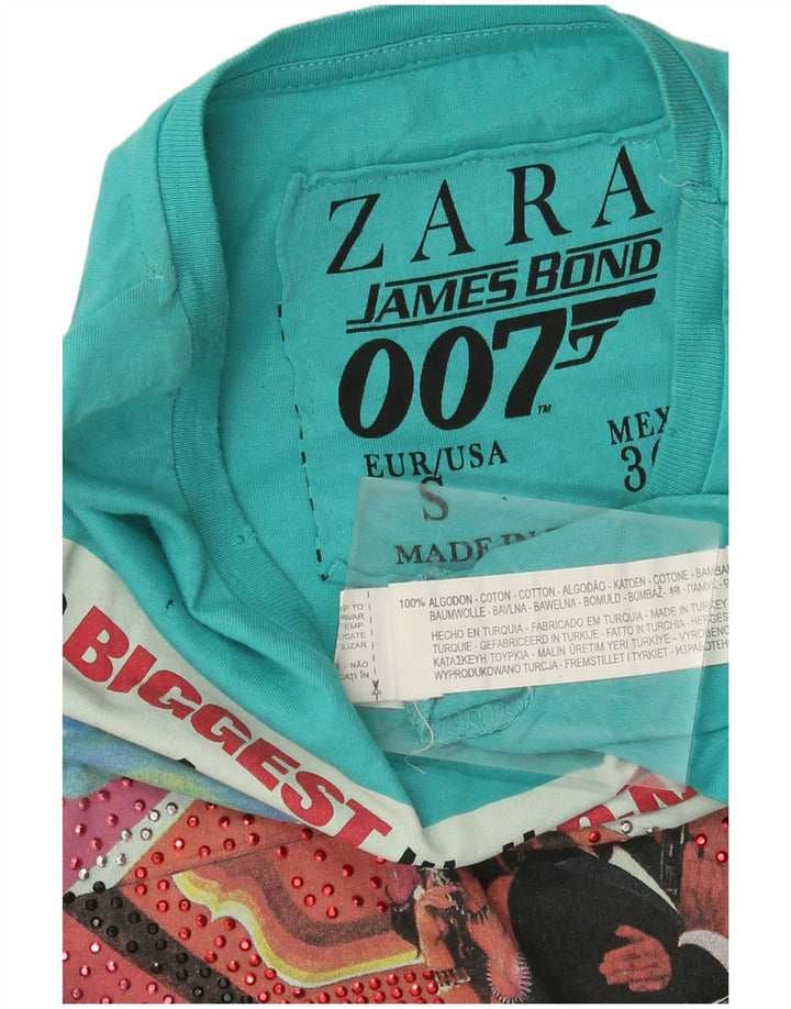Zara Hombre Camiseta Gráfica Top Small Algodón Azul