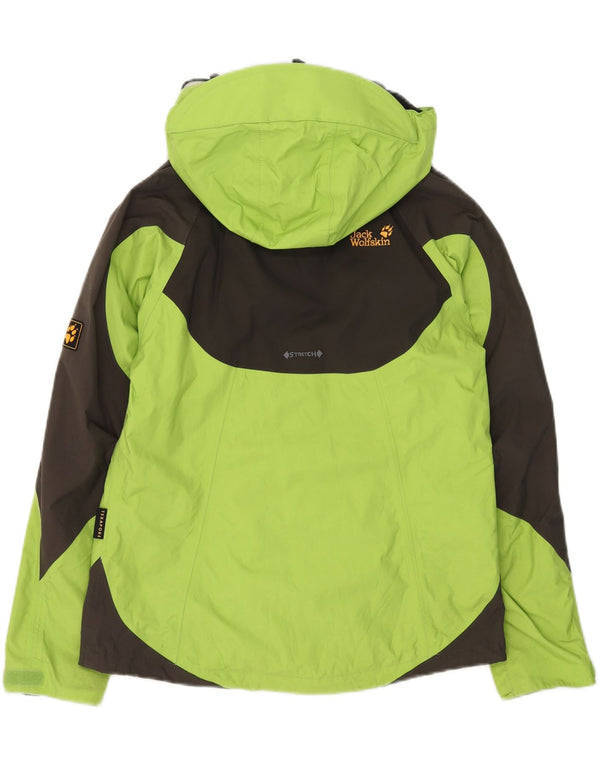 Jack Wolfskin Chaqueta impermeable con capucha para mujer UK 40/40 Verde medio Colorblock