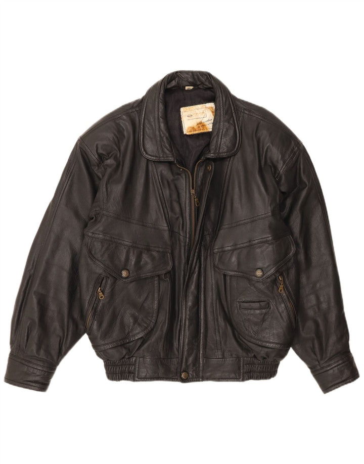 Vintage chaqueta de cuero para hombre Reino Unido 38 cuero negro medio