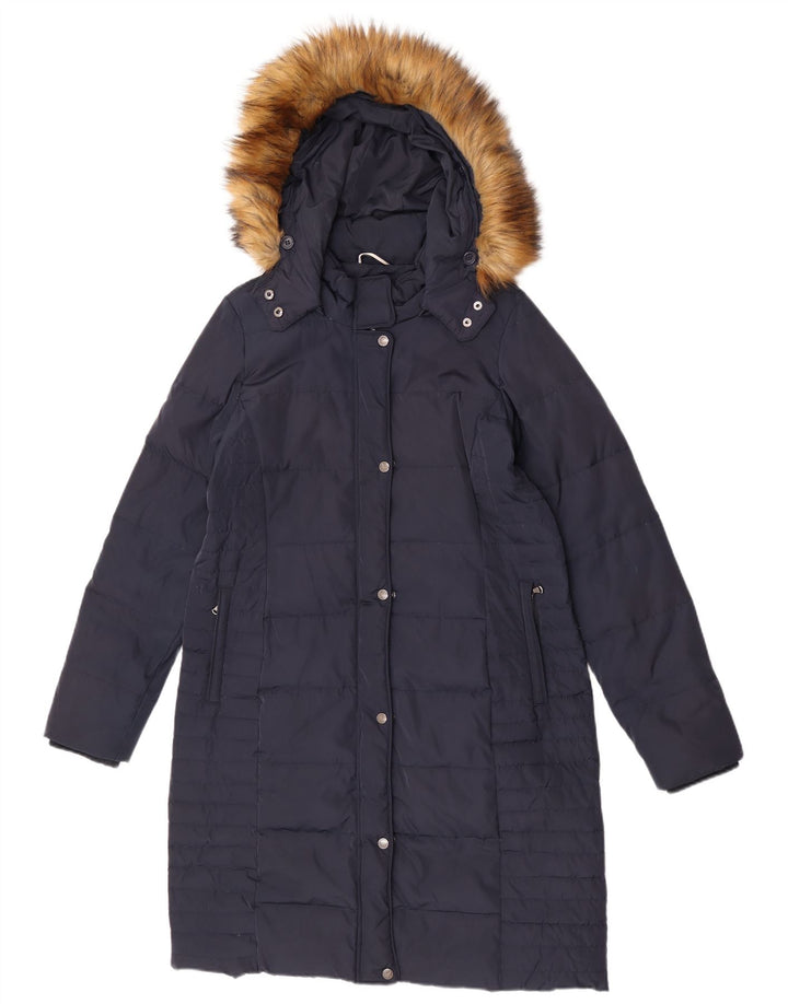 Crew Clothing Abrigo acolchado con capucha para mujer UK 12 Medio Azul marino Poliéster