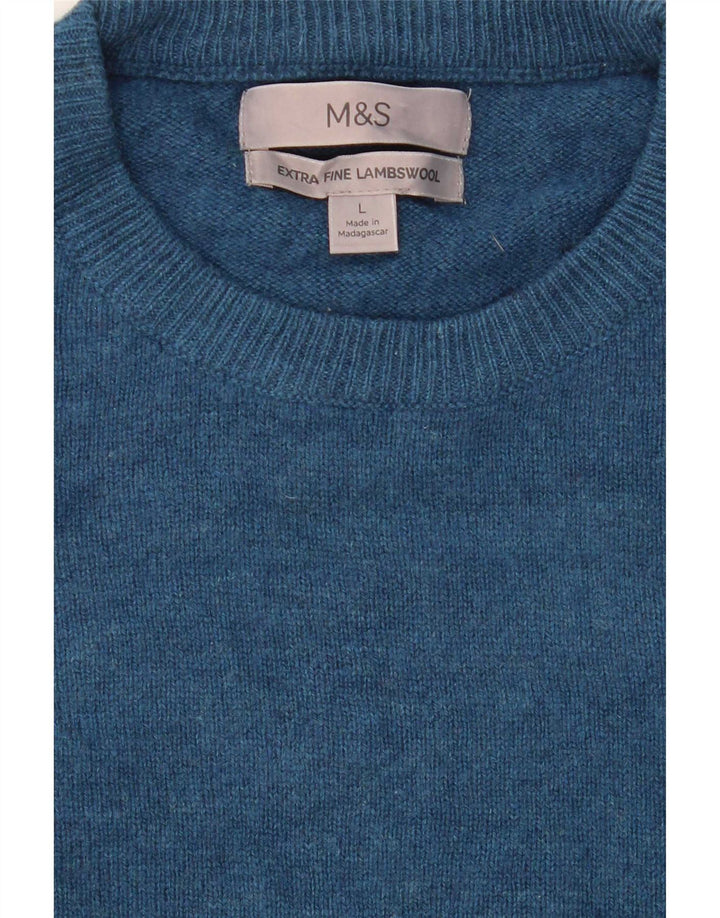 Marks & Spencer Jersey De Cuello Redondo Para Hombre De Lana De Cordero Azul Grande