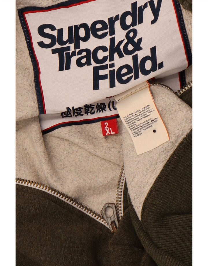 SUPERDRY Suéter con capucha y cremallera para hombre Track & Field Graphic 2XL Algodón caqui