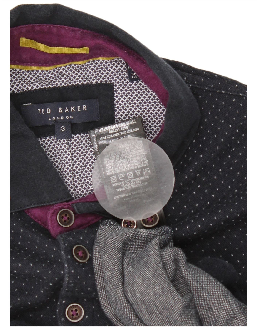 Ted Baker Polo para hombre talla 3 mediano algodón manchado azul marino