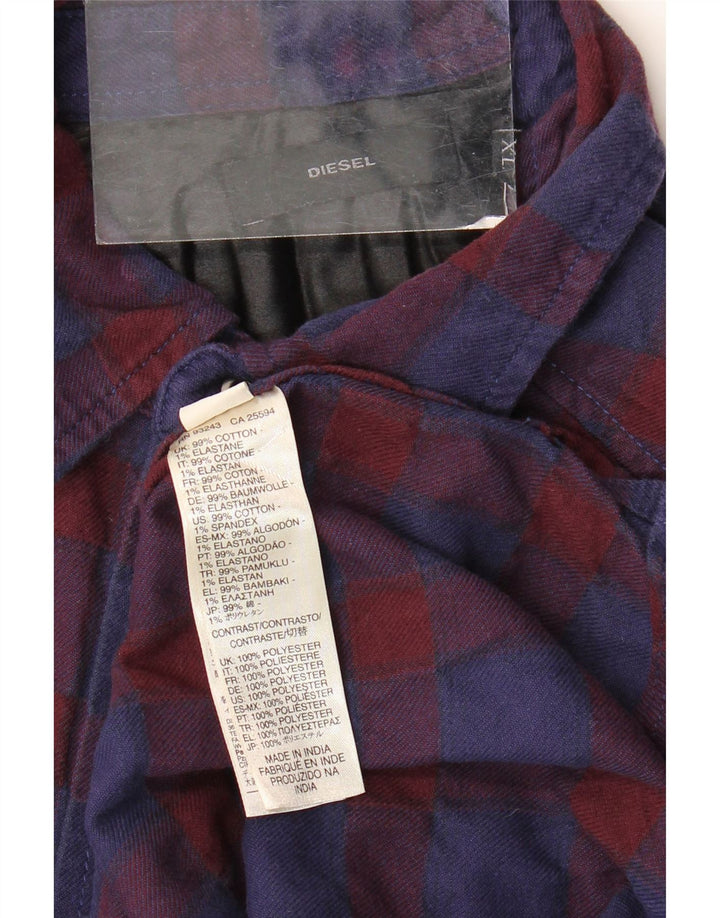 Diesel Camisa De Franela Hombre XL Algodón A Cuadros Azul Marino