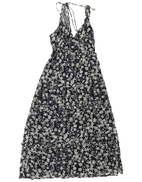 Superdry Vestido largo sin mangas para mujer UK 40 Pequeño azul marino floral bohemio