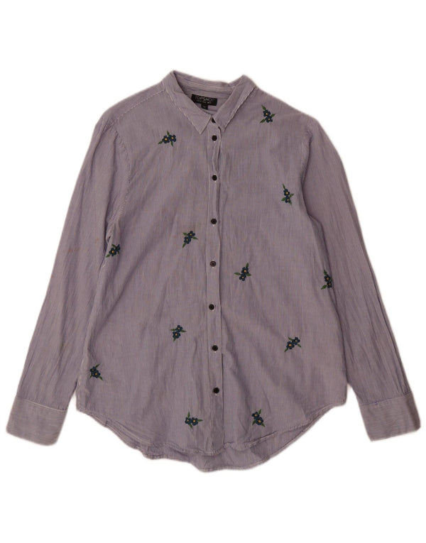 Topshop Camisa para mujer UK 10 Small Azul Tela a rayas Algodón