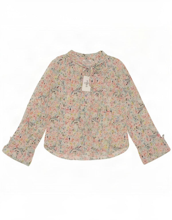 Vintage mujer frente corbata blusa Top Reino Unido 14 medio multicolor geométrico