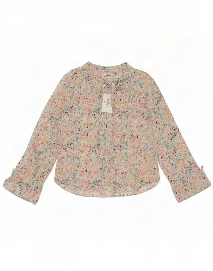 Vintage mujer frente corbata blusa Top Reino Unido 14 medio multicolor geométrico