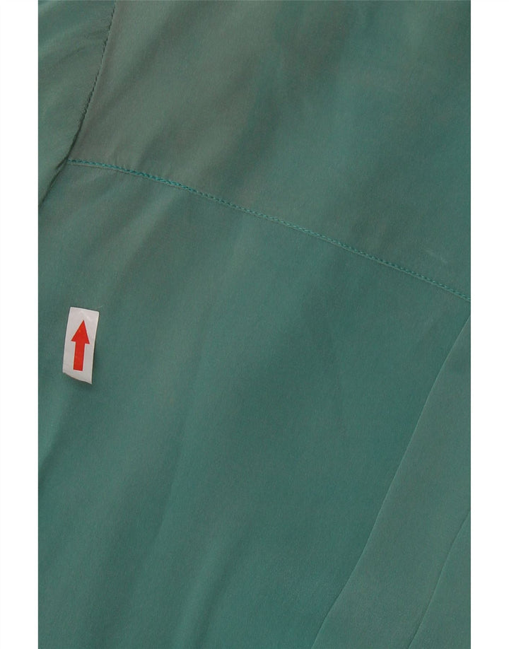 VINTAGE Blusa de manga larga con lazo frontal para mujer Top UK 16 Seda verde grande