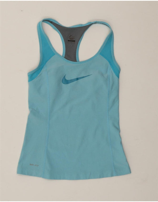 Nike Top sin mangas gráfico para mujer UK 8 Small Blue Colourblock