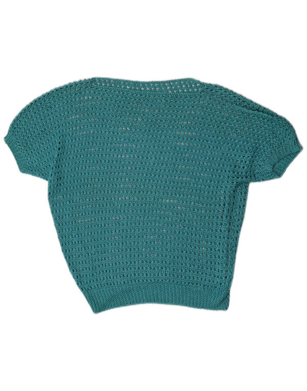 Vintage mujer manga corta barco cuello jersey suéter Reino Unido 16 azul grande