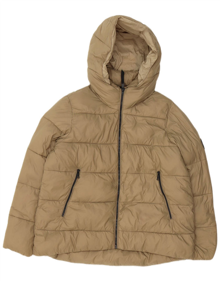 Zara Mujer Chaqueta Acolchada Extragrande Con Capucha UK 46 Grande Poliéster Beige