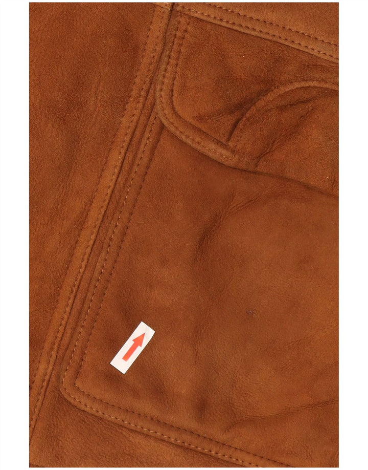 Vintage hombres suelta ajuste shearling chaqueta IT 46 pequeño cuero marrón