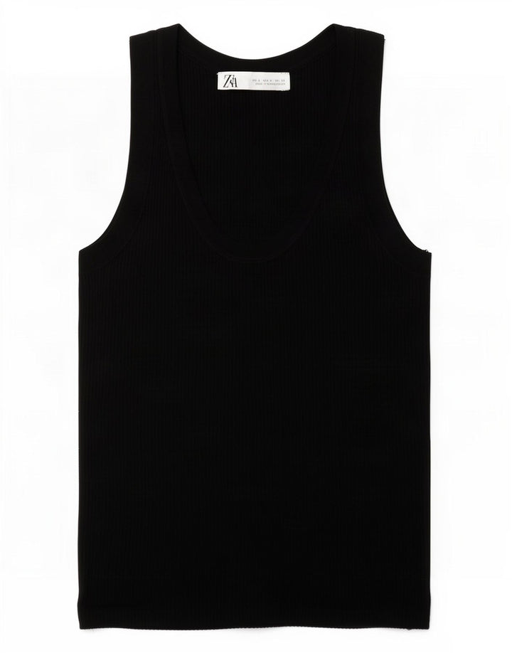 Zara Mujer Chaleco Top UK 8 Pequeño Poliéster Negro