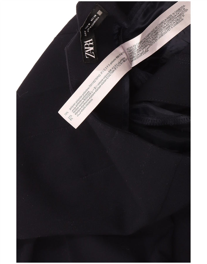 Zara Mujer Pantalón De Traje Crop Tapered Mediano W28 L26 Poliéster Azul Marino