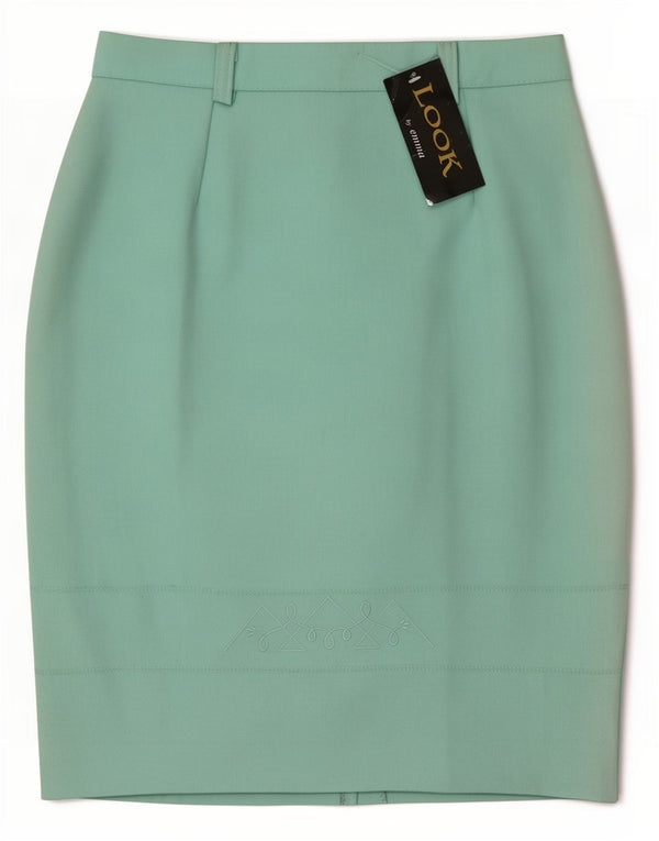 Falda lápiz vintage para mujer mediana W30 poliéster verde