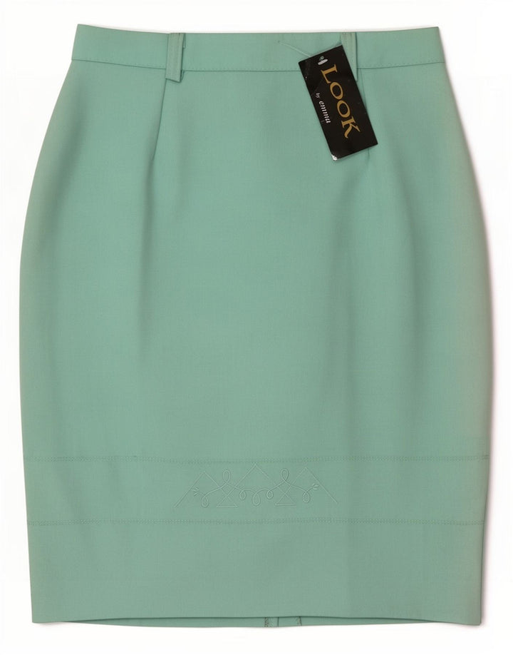 Falda lápiz vintage para mujer mediana W30 poliéster verde