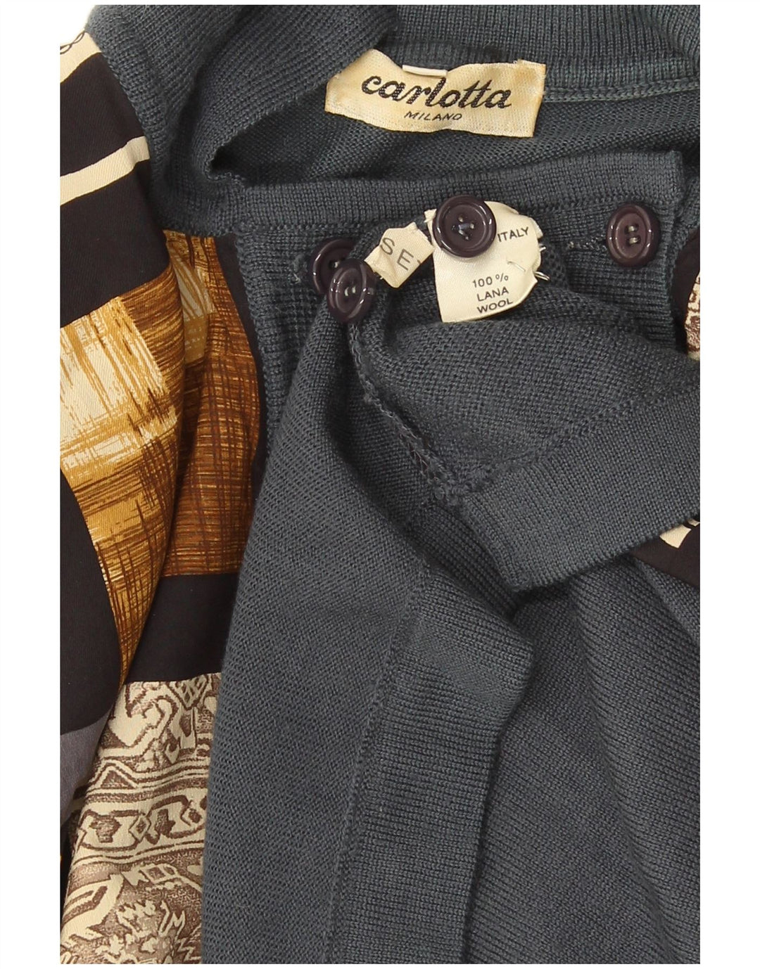 Vintage mujer doble pecho cardigan suéter Reino Unido 14 patchwork gris medio