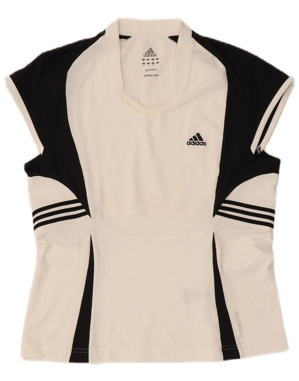 Adidas Mujer Climacool Camiseta Top UK 40 Grande Blanco Colorblock Poliéster