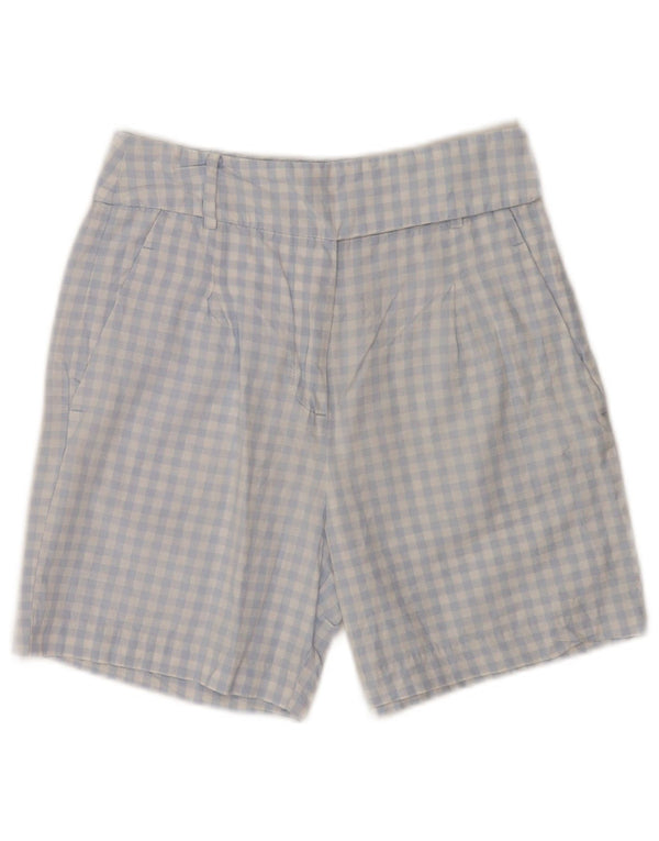 Benetton Pantalones Cortos Chinos De Talle Alto Para Mujer UK 6 Small W26 Algodón A Cuadros Azul