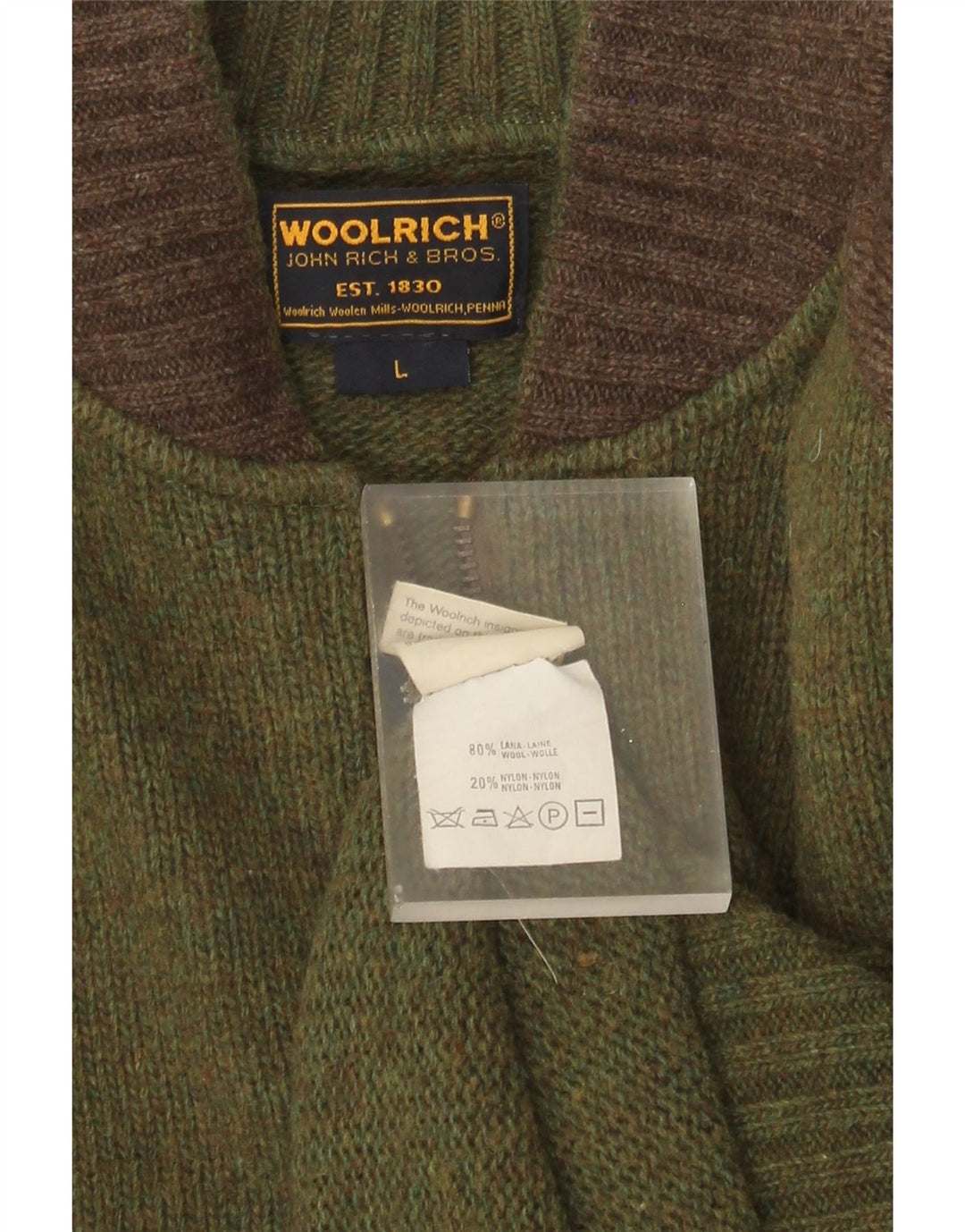 Woolrich Hombre Cárdigan Gráfico De Lana Color Block Grande Verde