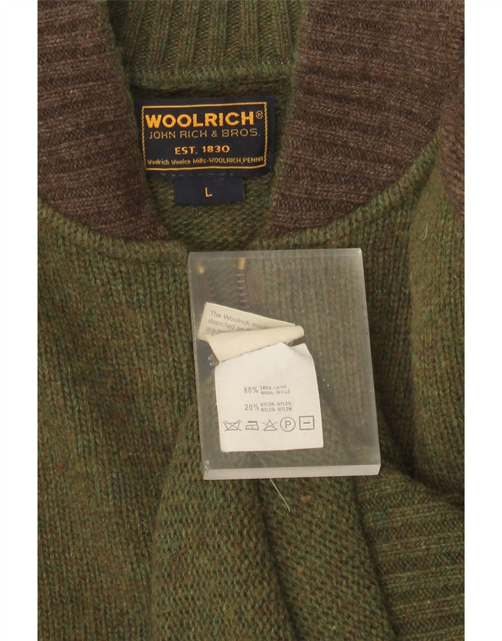 Woolrich Hombre Cárdigan Gráfico De Lana Color Block Grande Verde