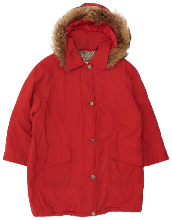 Vintage mujer con capucha chaqueta parka de gran tamaño IT 44 rojo medio